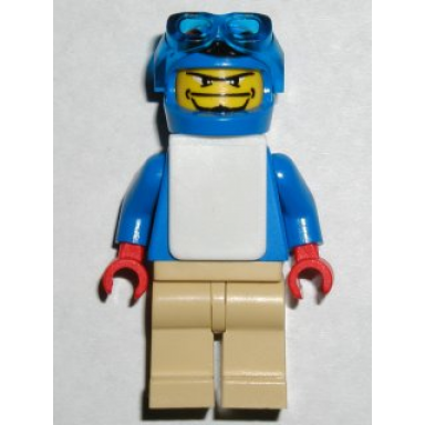 snowboarder blue shirt tan legs white vest