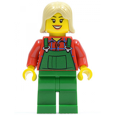 overalls farmer green tan female hair