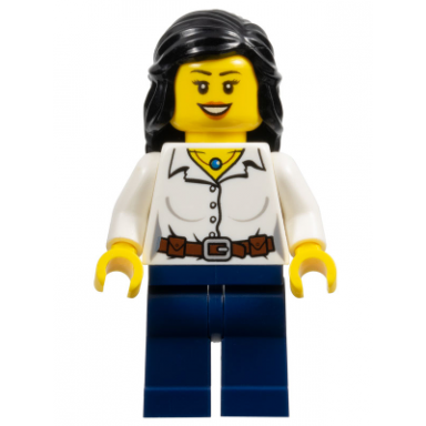 female white blouse with belt dark blue legs
