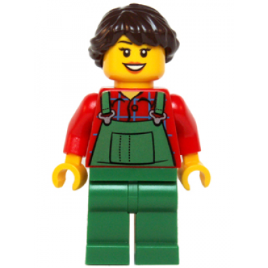 overalls farmer green dark brown french braided female hair