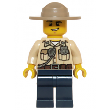 swamp police - officer shirt dark tan hat lopsided grin