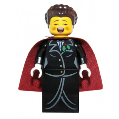 caroler female - gold buttons and holly lapel pin