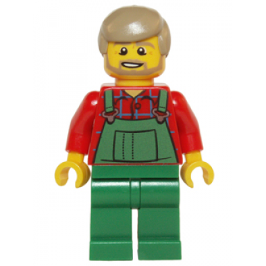 overalls farmer green dark tan hair and beard