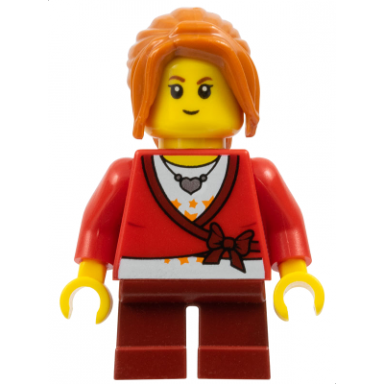 sweater cropped with bow heart necklace dark red short legs dark orange ponytail long with side bangs