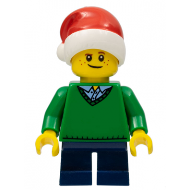 boy green v-neck sweater dark blue short legs santa hat