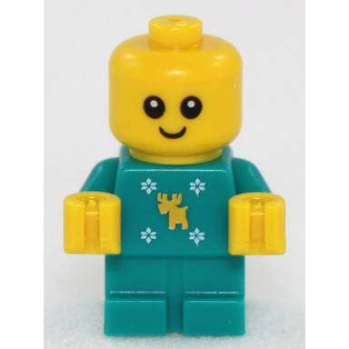 baby - dark turquoise body with moose and snowflakes and yellow hands