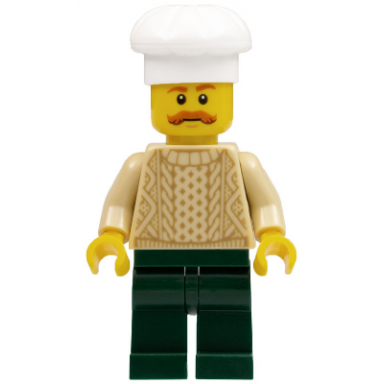 chef - tan knit sweater dark green legs bushy moustache