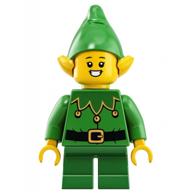elf - green scalloped collar with bells open mouth smile