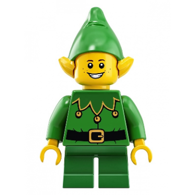 elf - green scalloped collar with bells freckles open mouth smile with teeth