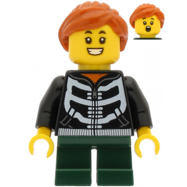 girl - black hoodie with skeleton torso dark green short legs dark orange hair