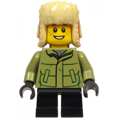 boy - olive green winter jacket black short legs ushanka hat