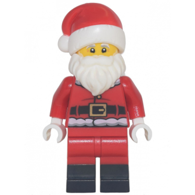 santa - fur lined jacket with 2 wrinkles on back red legs with black boots undetermined hat