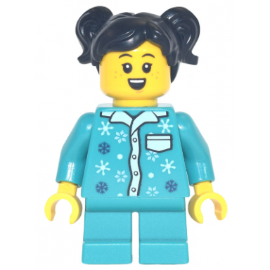 girl - dark turquoise pajamas dark turquoise short legs black pigtails