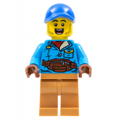man blue cap dark azure jacket medium nougat legs