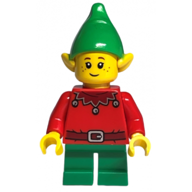 elf - dark red scalloped collar with bells bright green hat