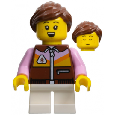 child - girl reddish brown jacket white short legs reddish brown ponytail freckles