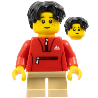 child - boy red tracksuit jacket tan short legs black hair