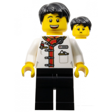 waiter - male white uniform jacket black legs black hair