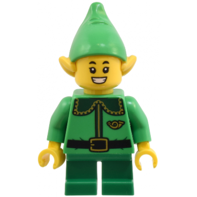 elf - dark green collar and gold horn open mouth smile