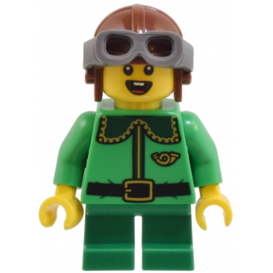 elf - dark green collar and gold horn reddish brown helmet and dark bluish gray goggles