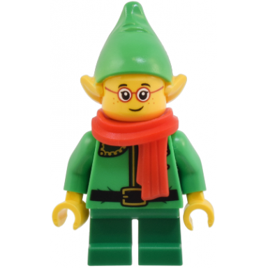 elf - dark green collar and gold horn red scarf glasses
