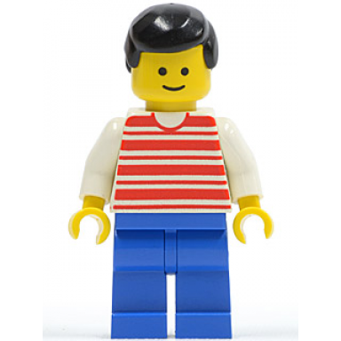 horizontal lines red - white arms - blue legs black male hair