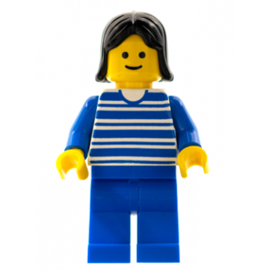 horizontal lines blue - blue arms - blue legs black female hair