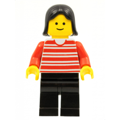 horizontal lines red - red arms - black legs black female hair
