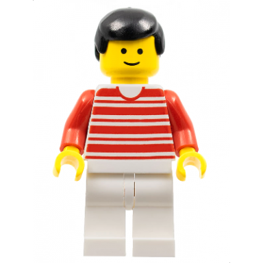 horizontal lines red - red arms - white legs black male hair