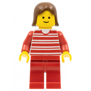 horizontal lines red - red arms - red legs brown female hair