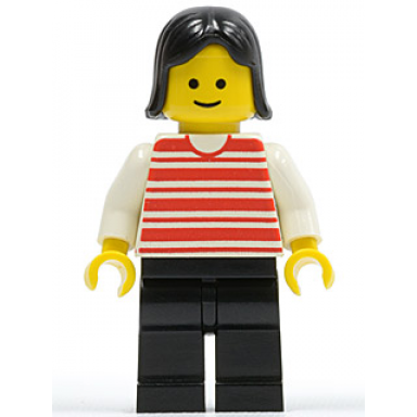 horizontal lines red - white arms - black legs black female hair
