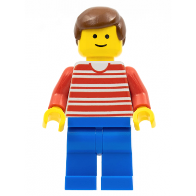 horizontal lines red - red arms - blue legs brown male hair