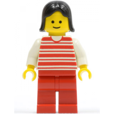 horizontal lines red - white arms - red legs black female hair