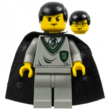 gregory goyle - light gray slytherin sweater and legs black cape with stars black hair harry potter transformation