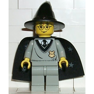 harry potter - hogwarts torso light gray legs black wizard witch hat black cape with stars
