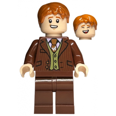 george weasley - reddish brown suit dark orange tie smiling laughing head