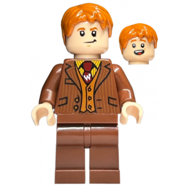 fred weasley - reddish brown suit dark red tie grin smiling head