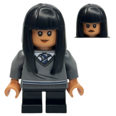 cho chang - dark bluish gray ravenclaw sweater with crest black short legs flexible rubber hair