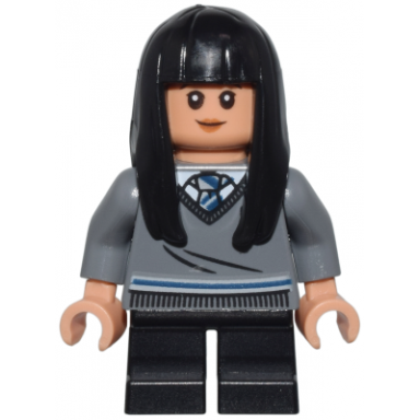 cho chang - dark bluish gray ravenclaw sweater with crest black short legs hard plastic hair