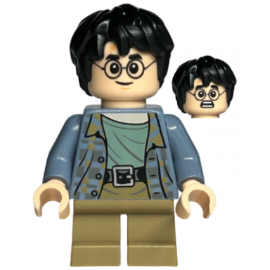 harry potter - sand blue jacket dark tan short legs grin scared