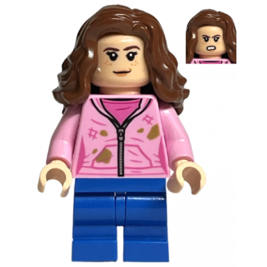 hermione granger - bright pink jacket with stains closed determined mouth
