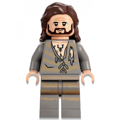 sirius black - dark brown hair light bluish gray tattered striped shirt