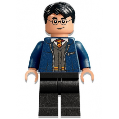 harry potter - dark blue open jacket over gryffindor cardigan sweater black legs