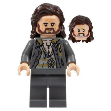 sirius black - dark brown hair dark bluish gray jacket over tattered striped shirt plain legs