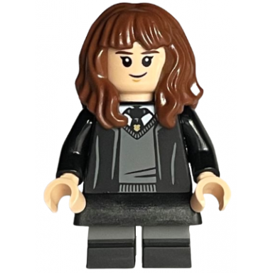 hermione granger - hogwarts robe black tie skirt and short legs with dark bluish gray stripes