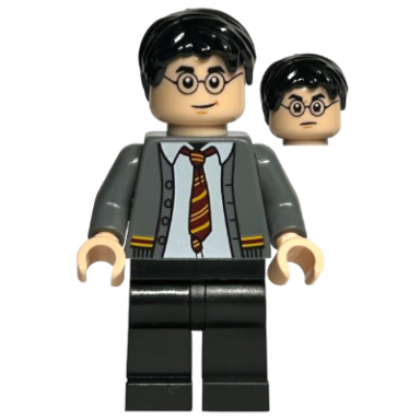 harry potter - dark bluish gray gryffindor cardigan sweater open over shirt without wrinkles black legs
