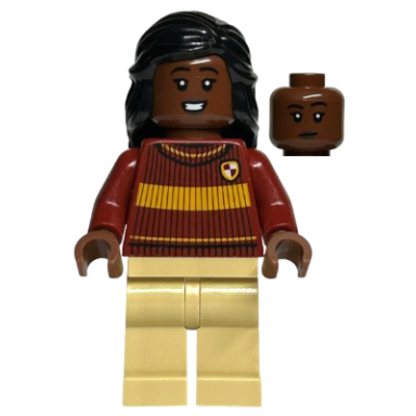 angelina johnson - dark red gryffindor quidditch sweater tan legs