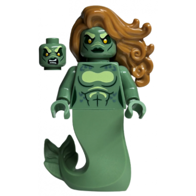 merperson - sand green body medium nougat wavy hair