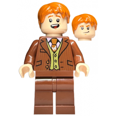 fred weasley - reddish brown suit dark orange tie grin smiling