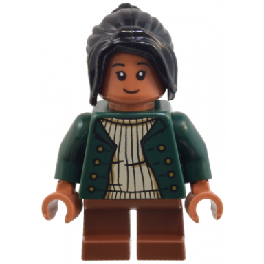 padma patil - dark green jacket reddish brown short legs